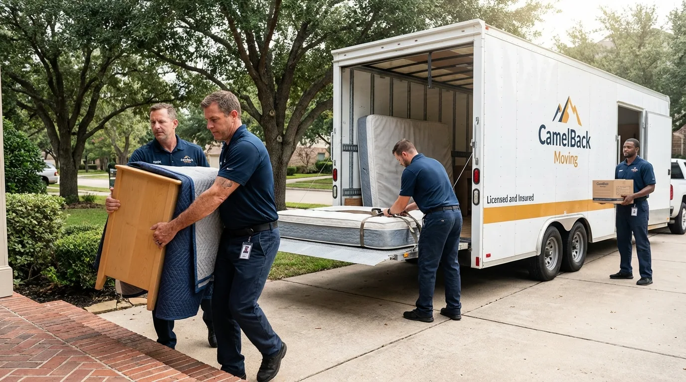 Crew loading residential truck for cross-state move from Barrington, RI