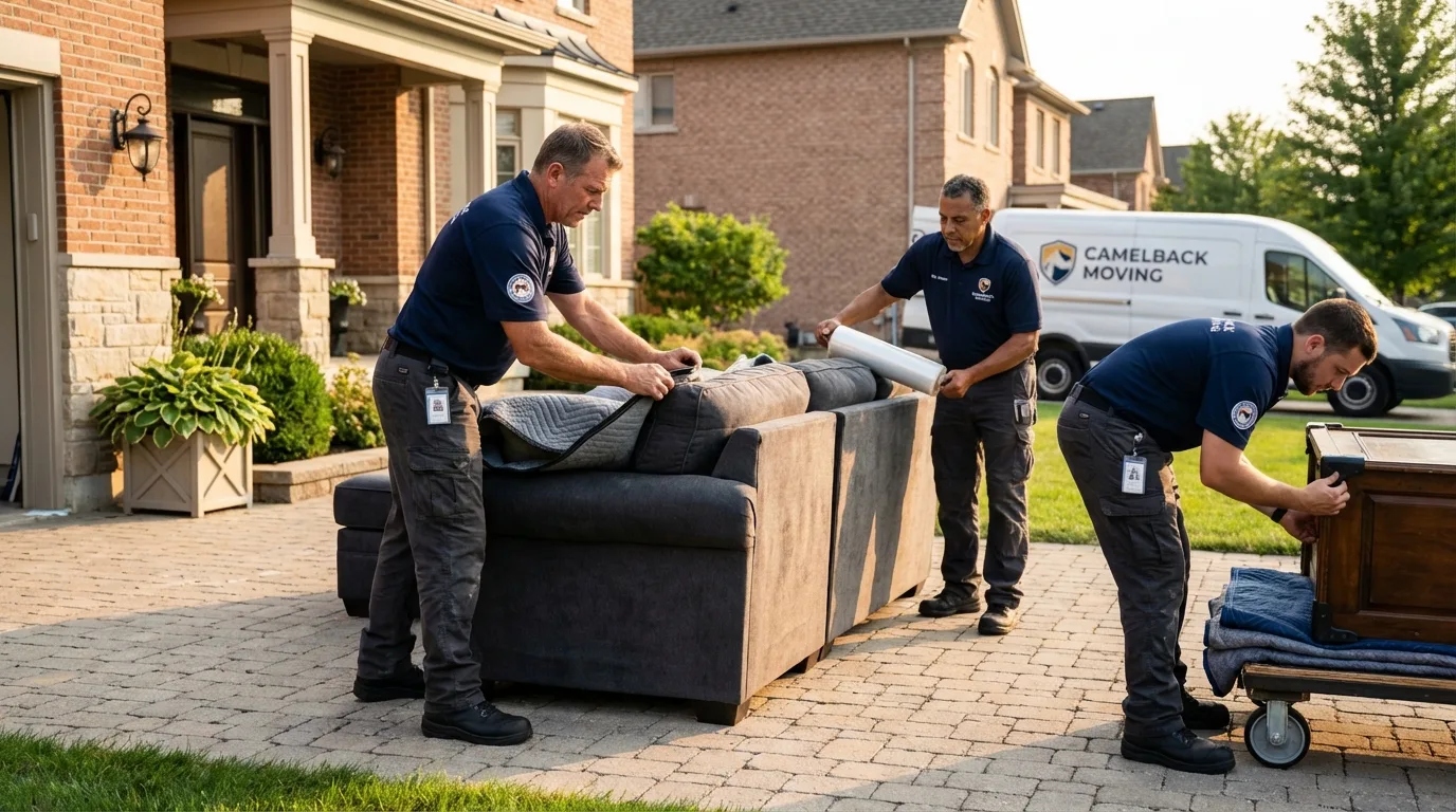 Large estate moving crew wrapping furniture in Barrington, RI